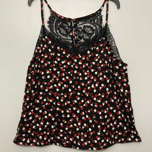 SHEIN Dainty Floral Top With Mesh Accent Sz Large